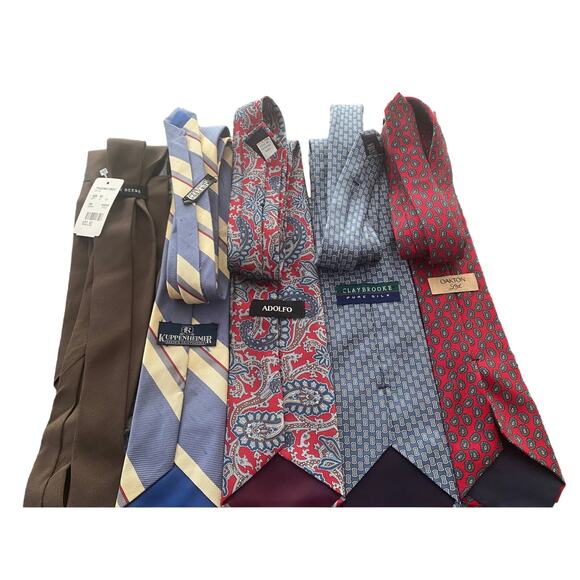 Lot of 5 Men's Neckties Geoffrey Beene Kuppenheimer Adolfo Claybrooke Silk - Picture 2 of 4